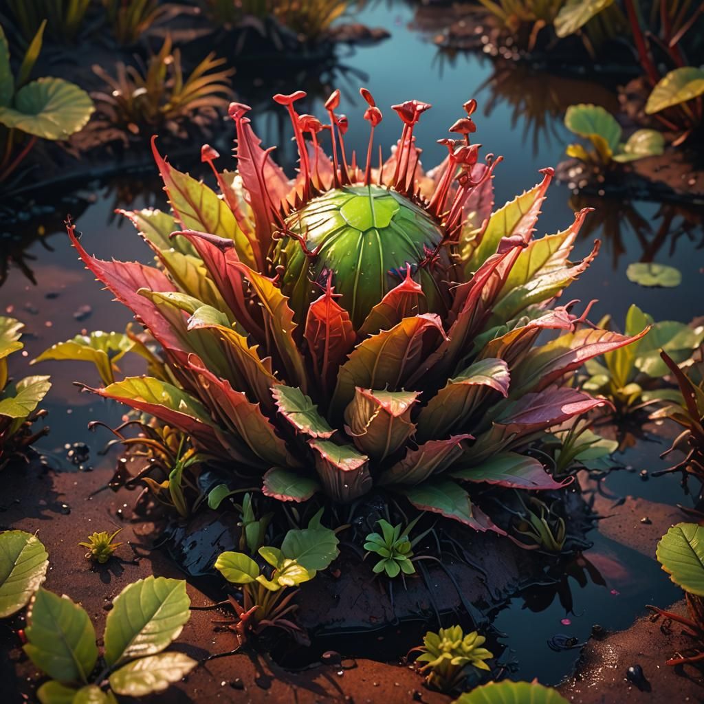 Neon Mars Flytrap in Low-Poly Sci-Fi Style