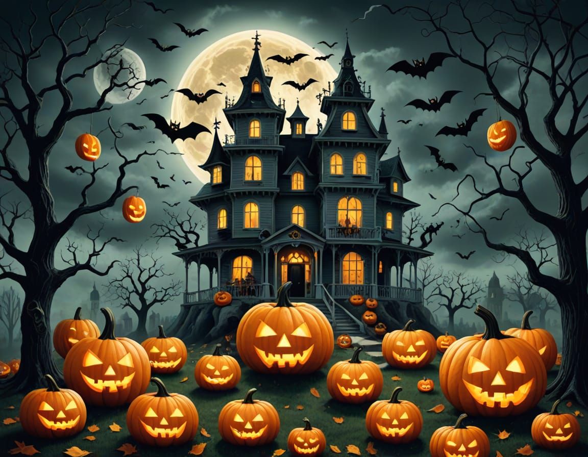 Surreal Halloween Scene with Abstract Forms