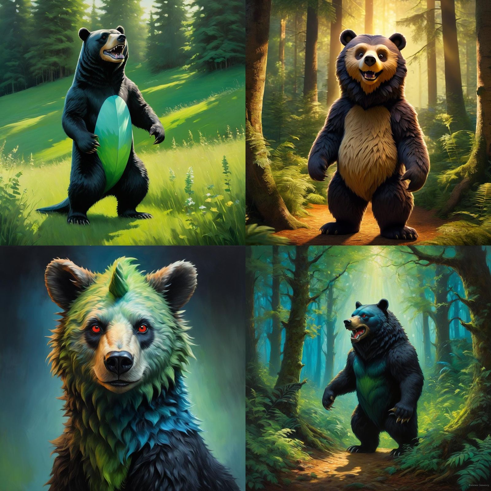 Cartoon Bear with Horns and Shark Tail as Oil Painting