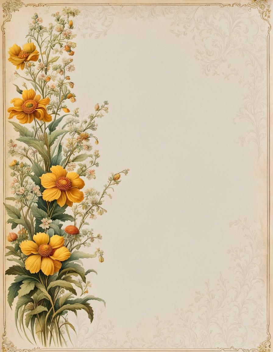 Vintage Parchment Paper with Wildflower Illustration