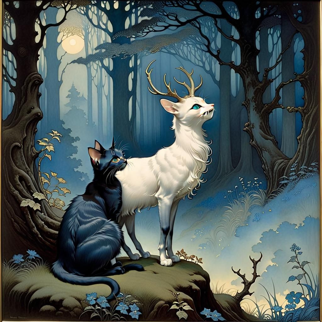 Kitten with Antlers in Enchanted Woods