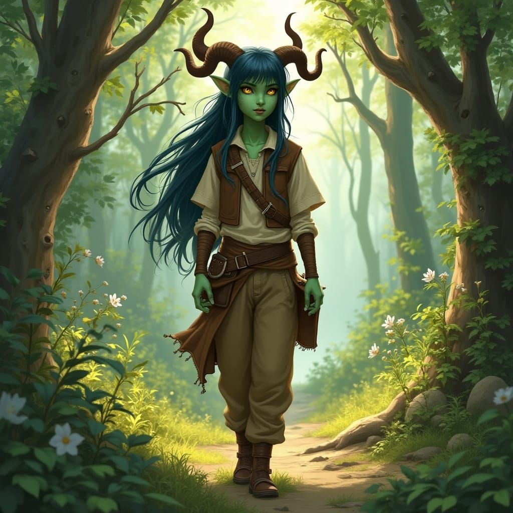 Fantasy Girl in Sunlit Forest Glade