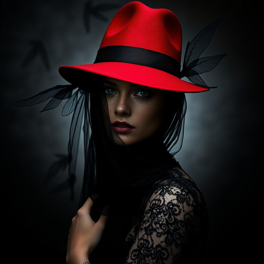 Monochrome Fashion Portrait with Scarlet Fedora