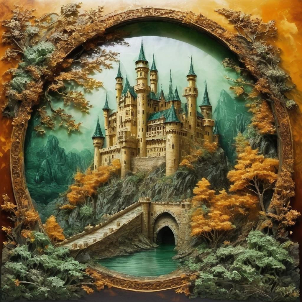 Lace Painting of Castle in Shadow: 3D Render