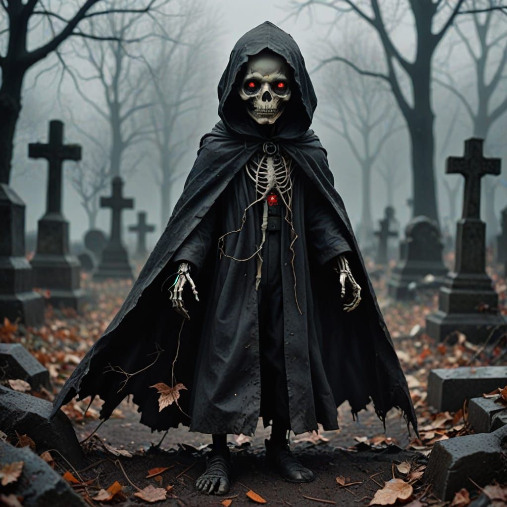 Ethereal Portrait of a Starving Child in a Haunting Cemetery