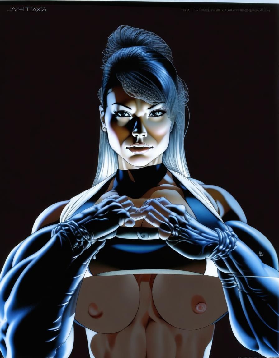 Female Bodybuilder in White Bikini, Japanese Illustration