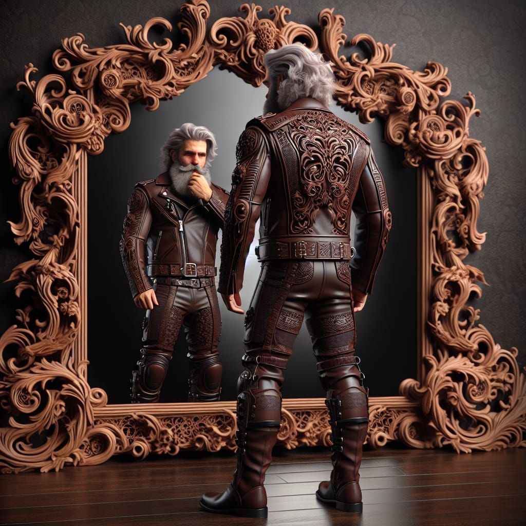 Biker Santa in Dark Leather and Wood