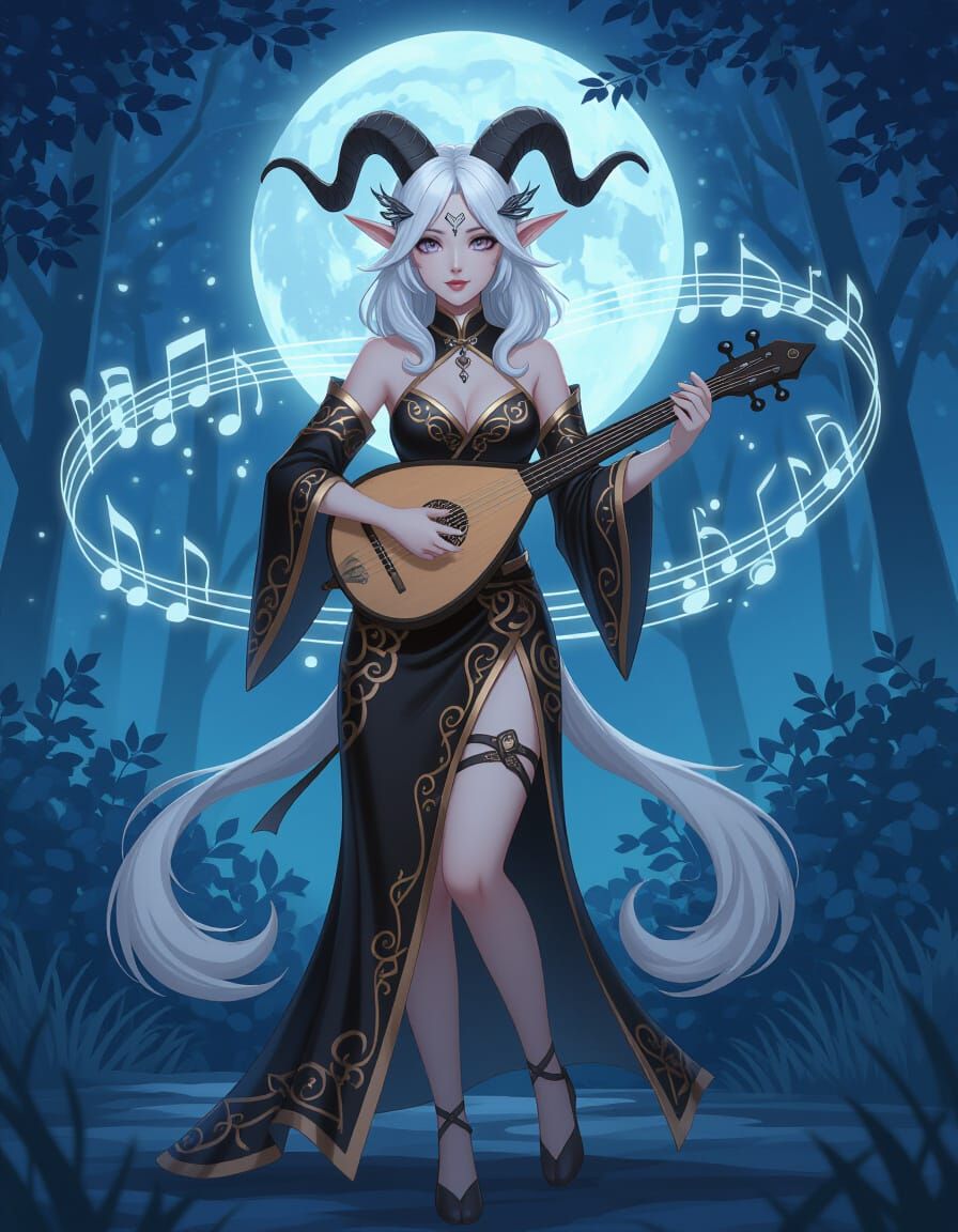 Satyr Bard in Moonlit Grove: Anime Semi-Realism