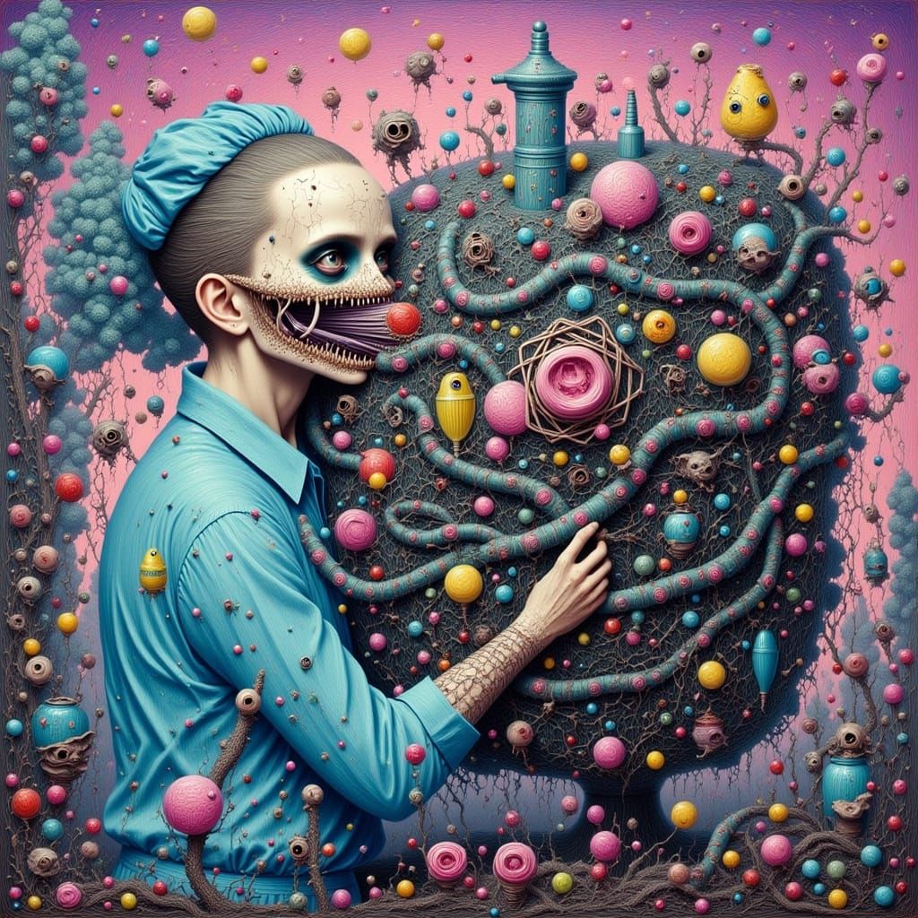 Head Devouring Reflection Amidst Glitch Static