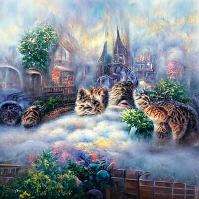 Ethereal Fantasy Cat in Thomas Kinkade Style