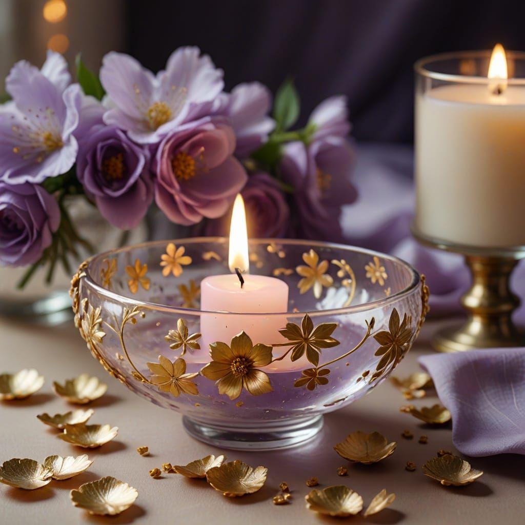 Still Life with Glass Bowl and Candle in Pastel