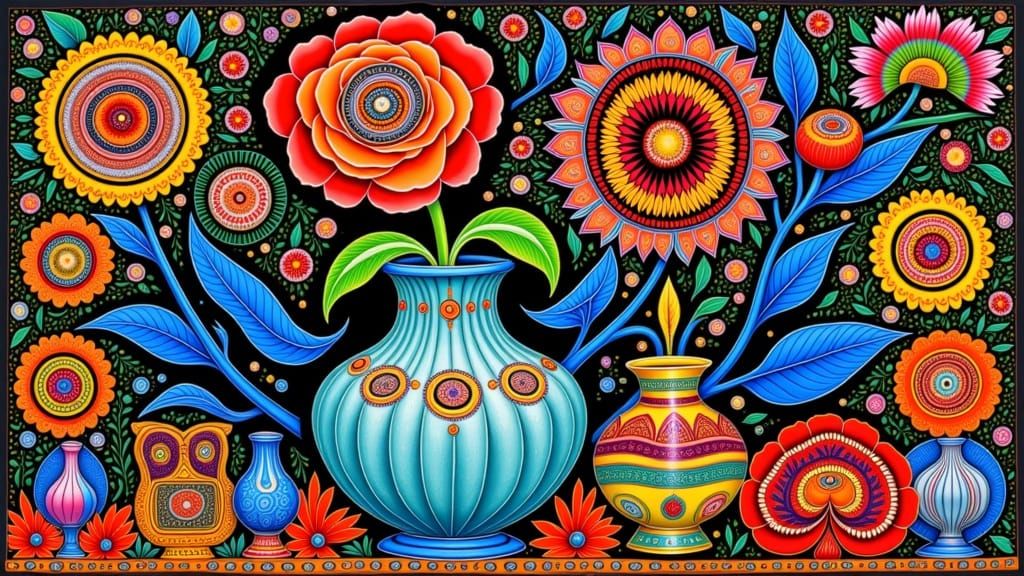 Indian Folk Art: Rose in Crystal Vase