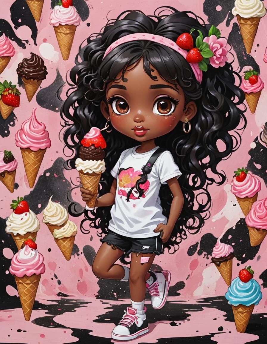 Bratz Girl with Ice Cream Cone in Anime Style