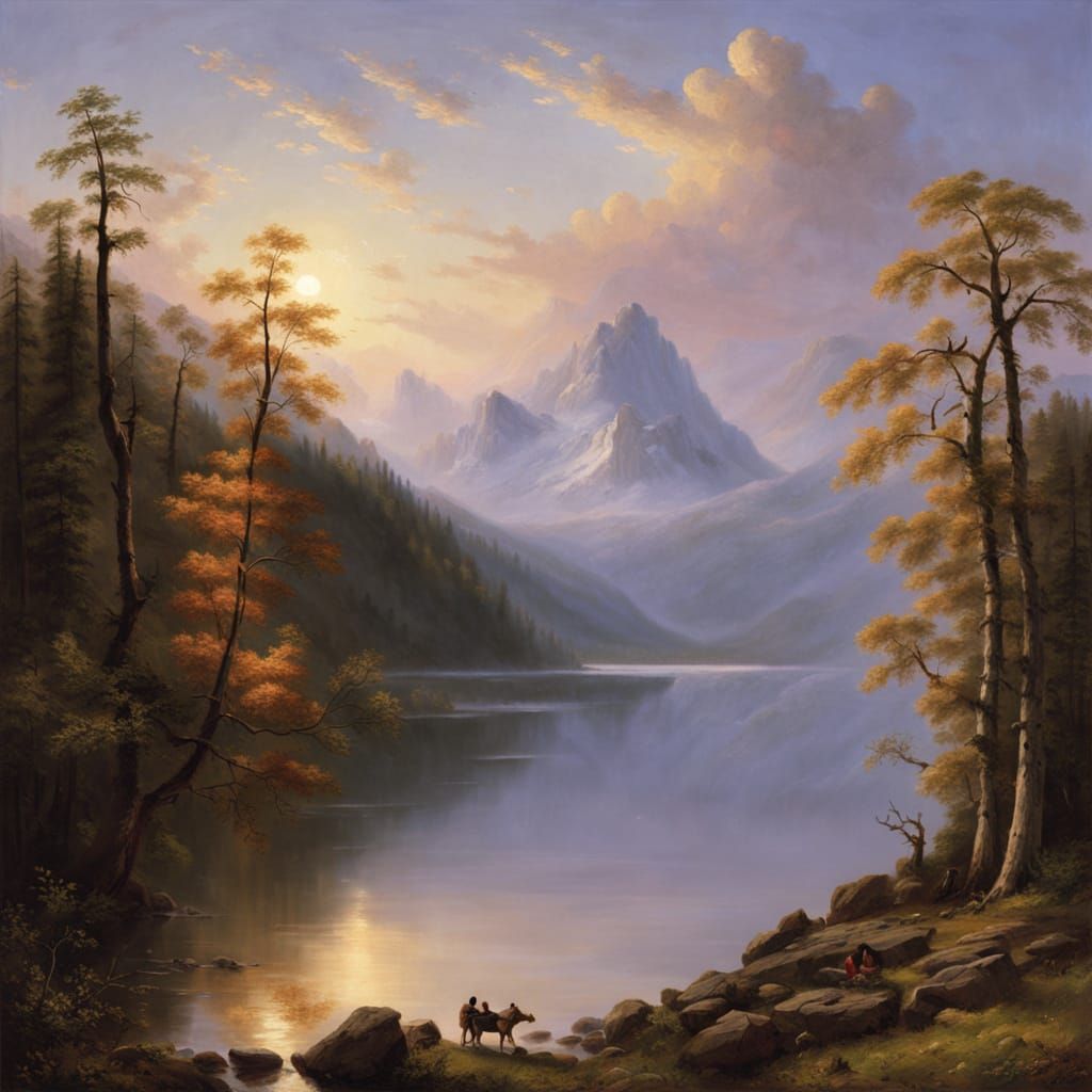 Serene Mountain Lake Scene in the Style of Hudson River Scho...