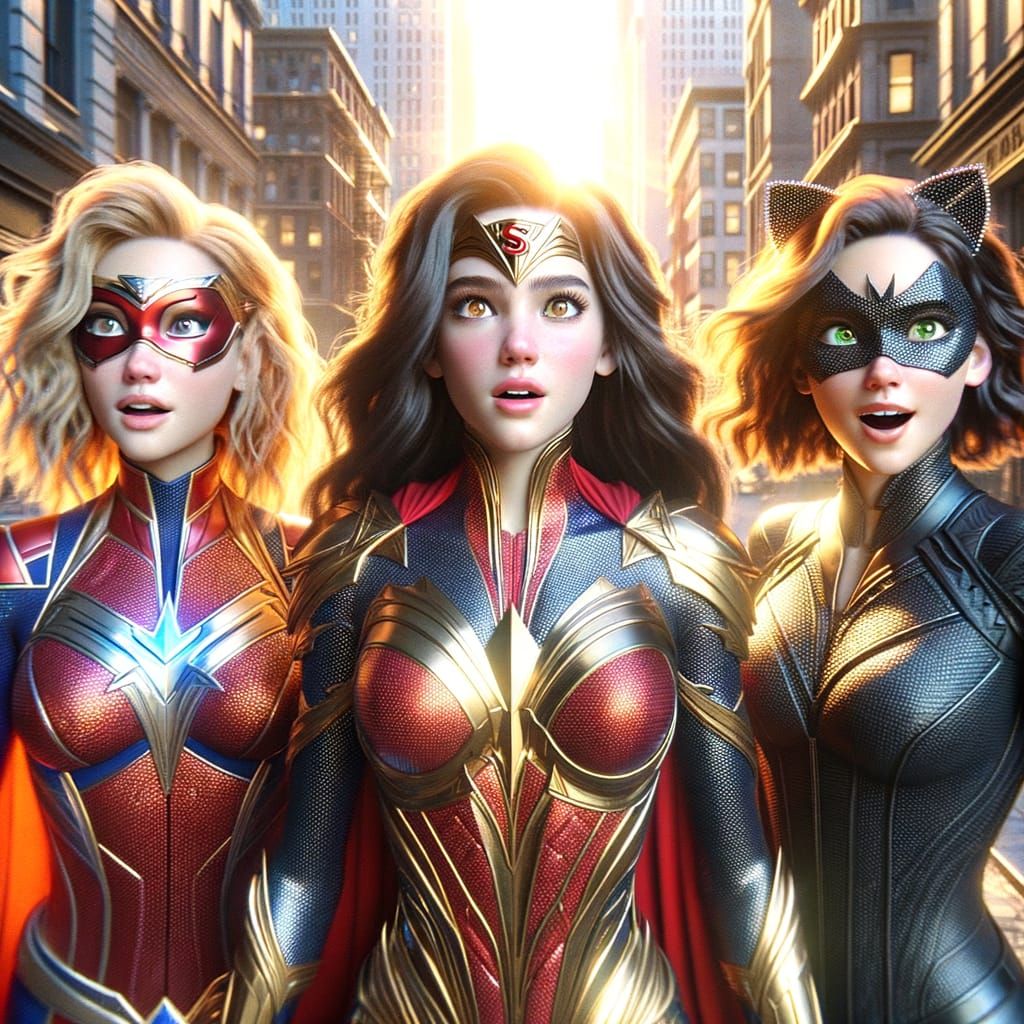 Female Superheroes Unite in Vibrant Cityscape