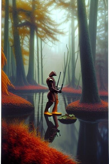 Duck King in Autumn Forest, Oil Painting