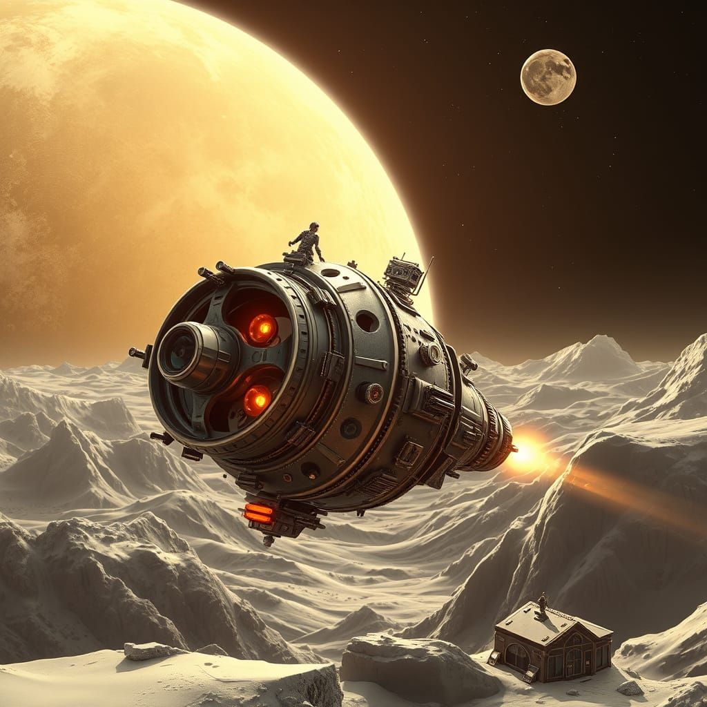 Steampunk Moonshot Landing in Precisionist Style