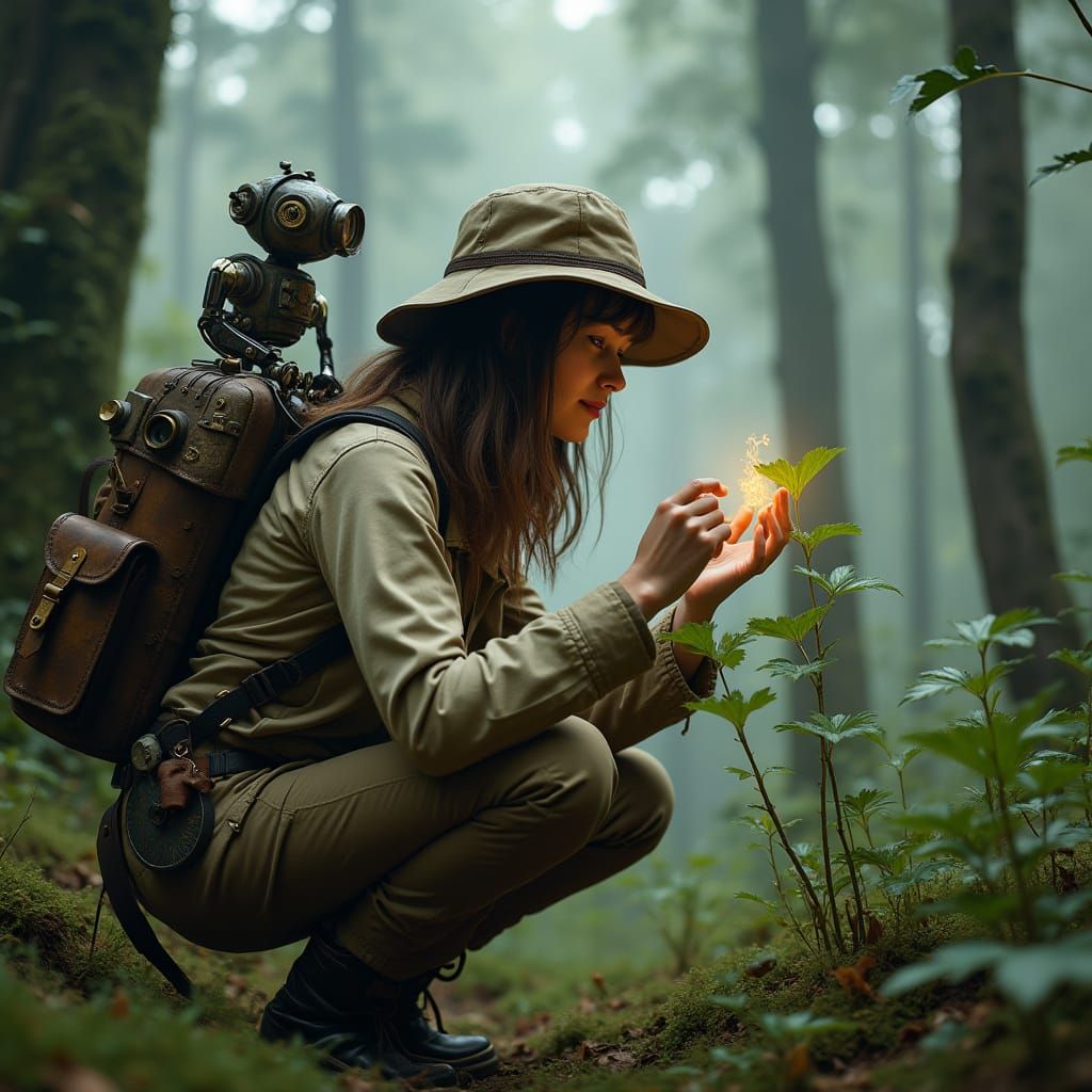 Steampunk Explorer Discovers Glowing Botanical Wonders in My...