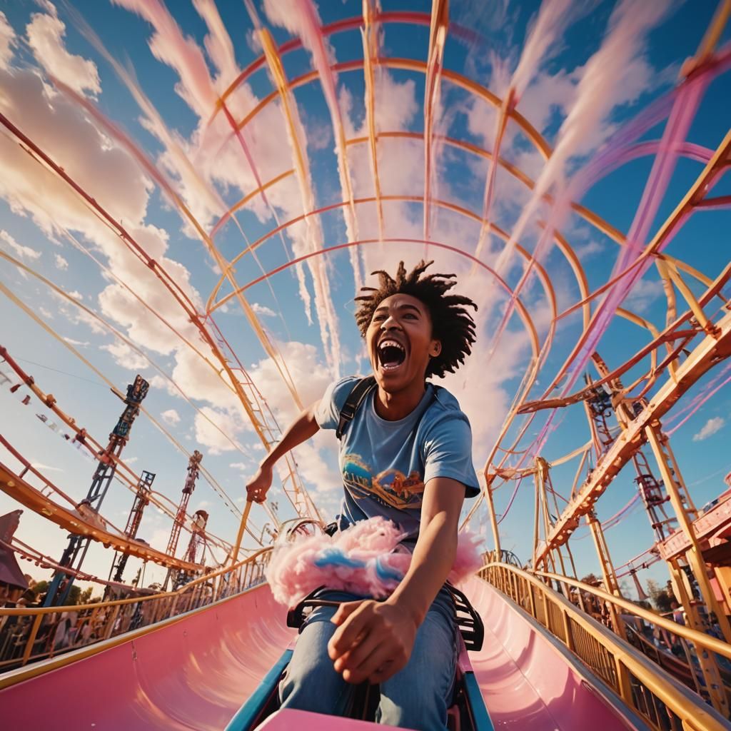 Joyful Carnival Ride in Cinematic Golden Hour Lighting