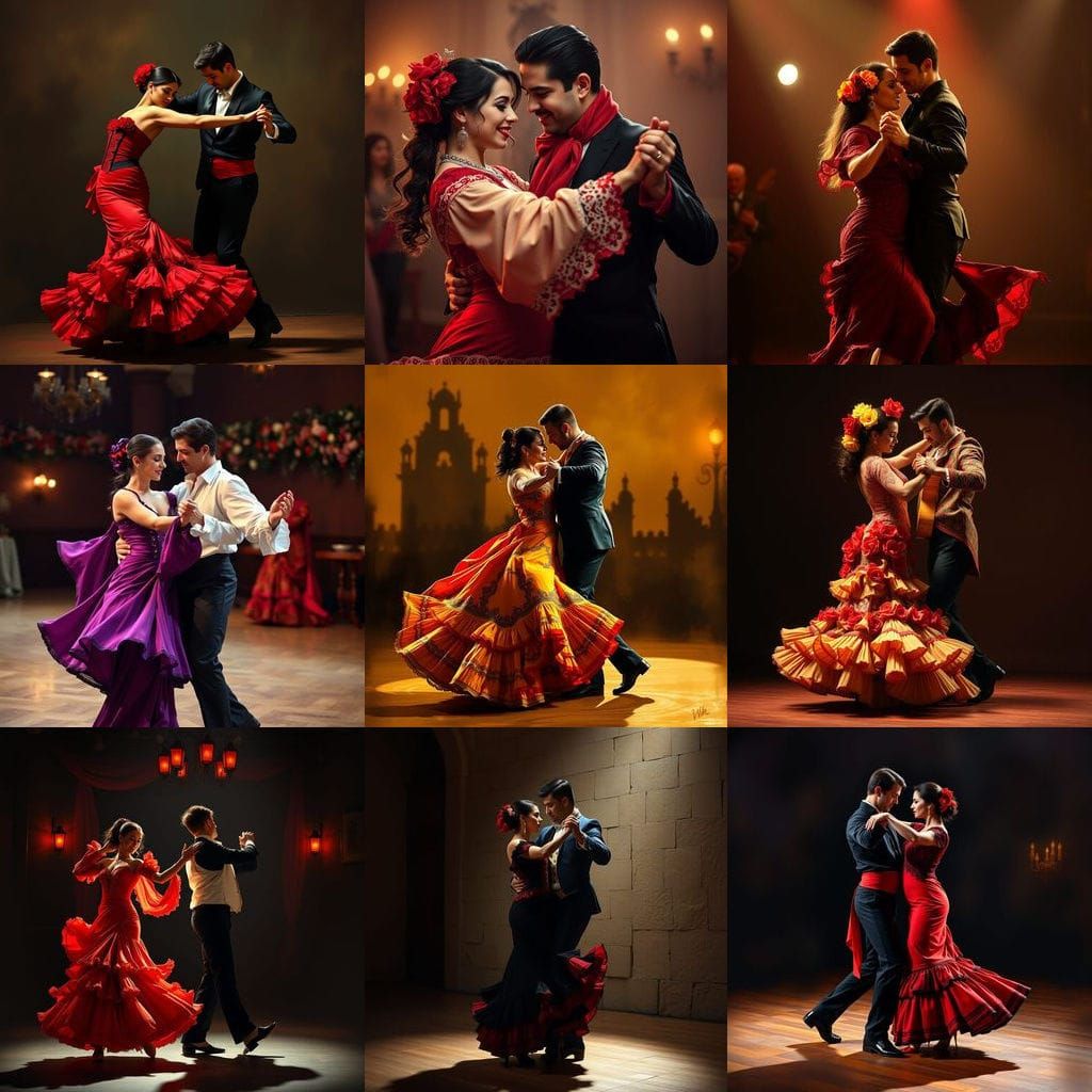 Couple Dancing Flamenco in Traditional Attire