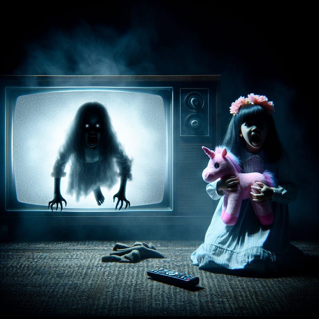 Terrifying Girl Emerges from Television Screen