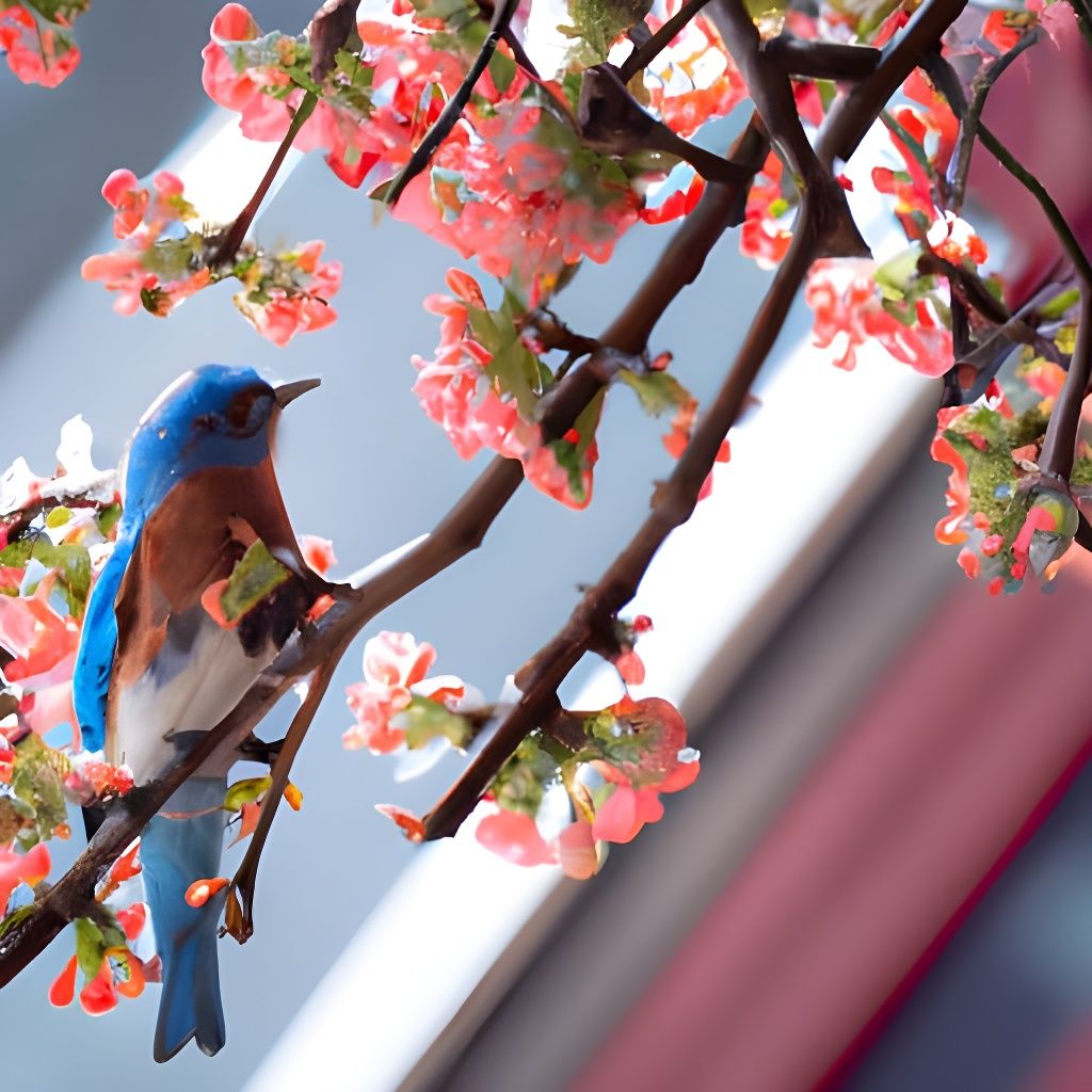Bluebird on Blossoming Branch: Springtime Serenity
