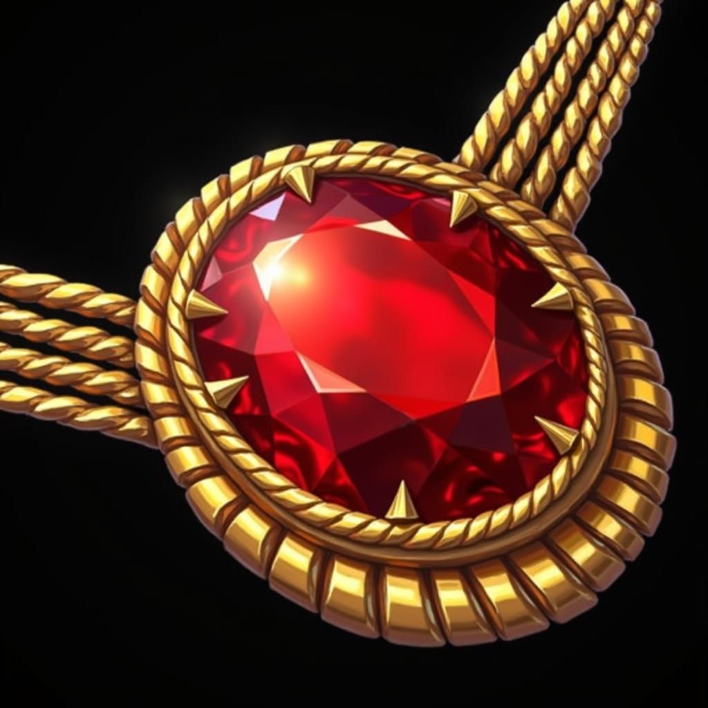 Crimson Ruby Brooch in Fantasy Art Style