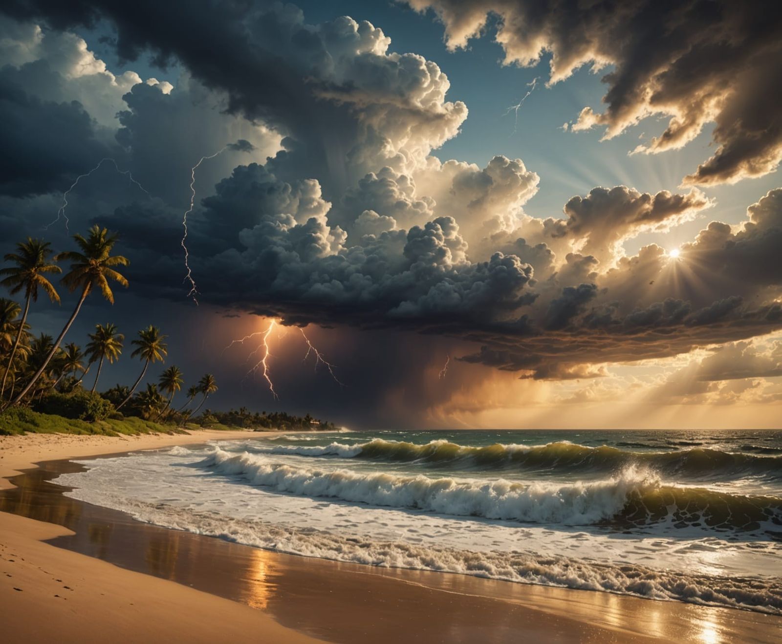 Dramatic Thunderstorm on Beach: Oil Painting