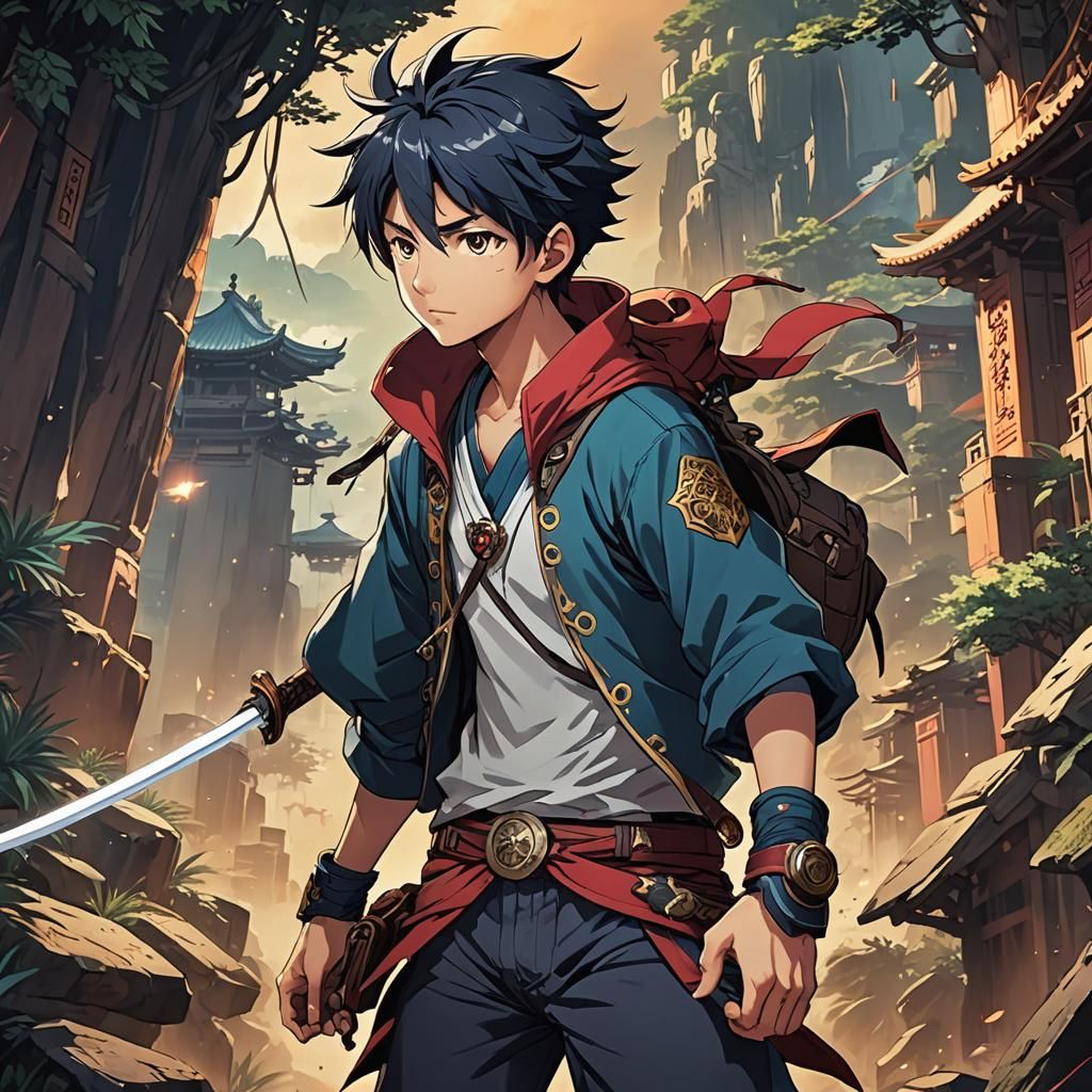 Anime Boy's Oriental Adventure: Cel-Shaded Manga Art