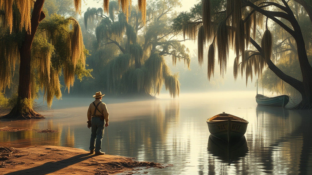 Louisiana Bayou Scene in Warm Earthy Tones