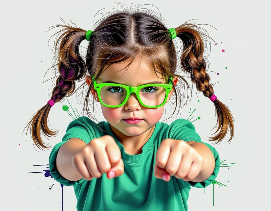 Energetic Girl with Neon Glasses Delivers Punch in Urban Art...