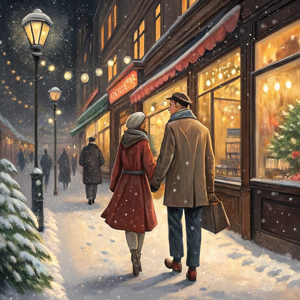 Romantic Christmas Scene in Timeless 1950s Impressionist Sty...