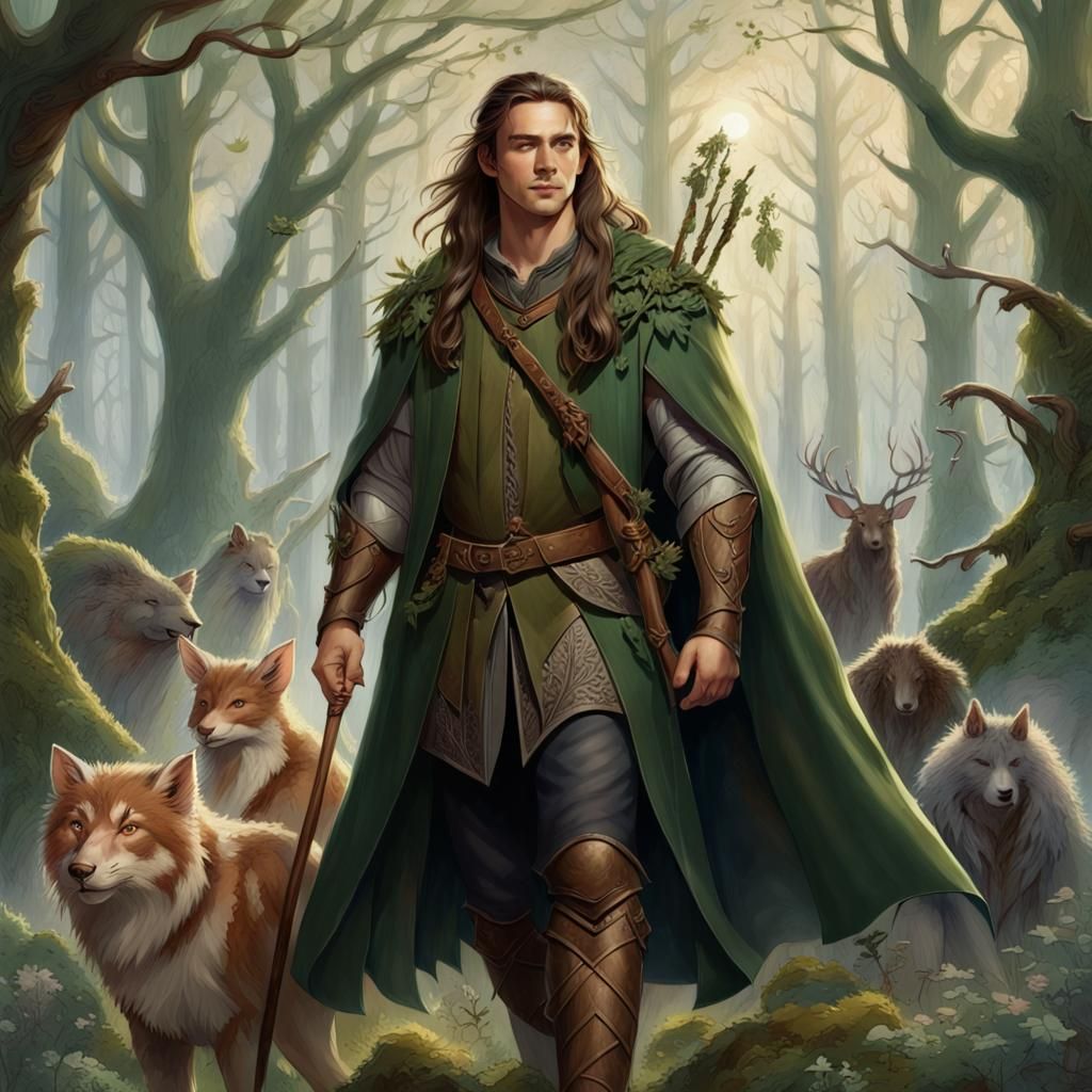 Ethereal Forest Druid with Animals, in Fantasy Style