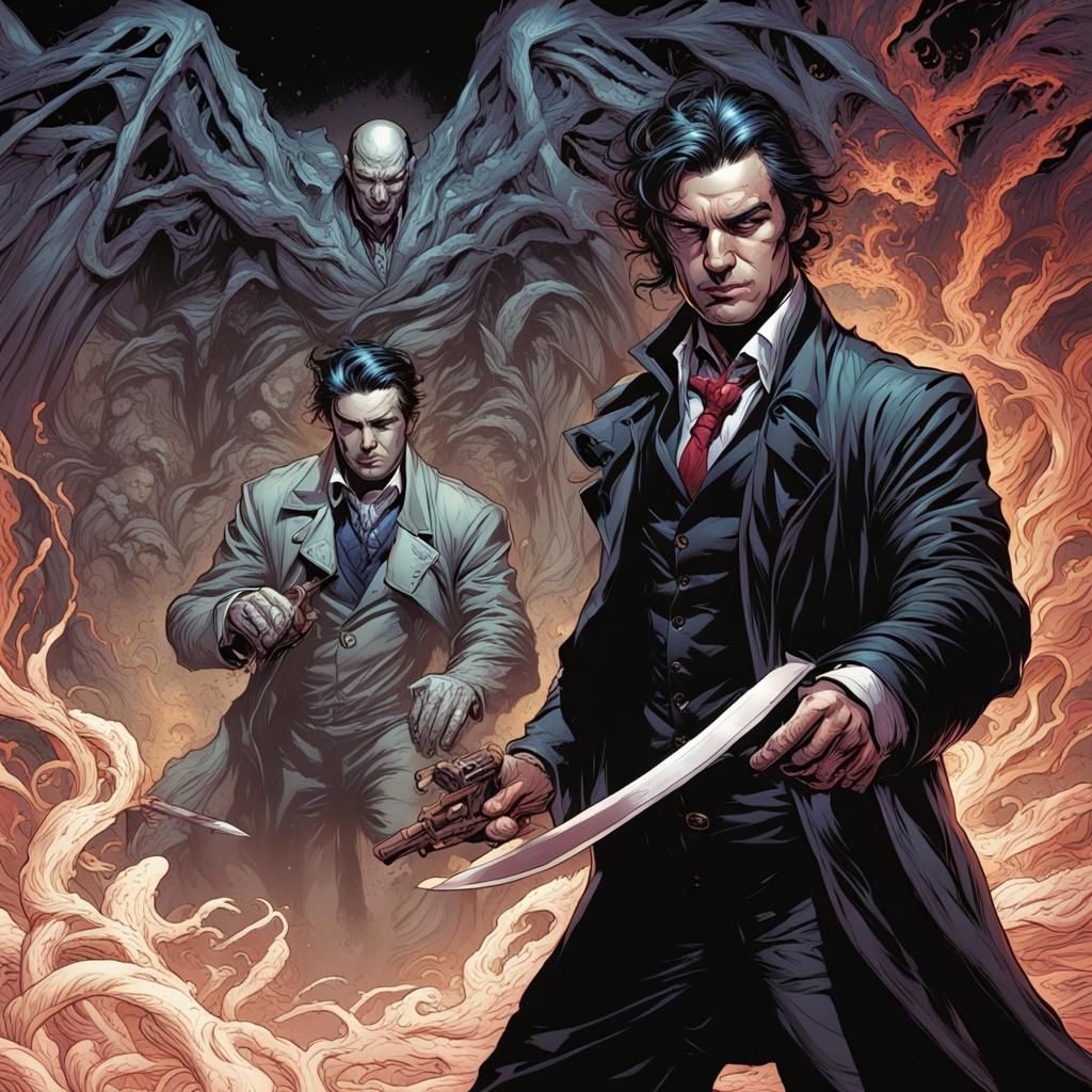 Evil Doppelganger in Comic Book Art Style