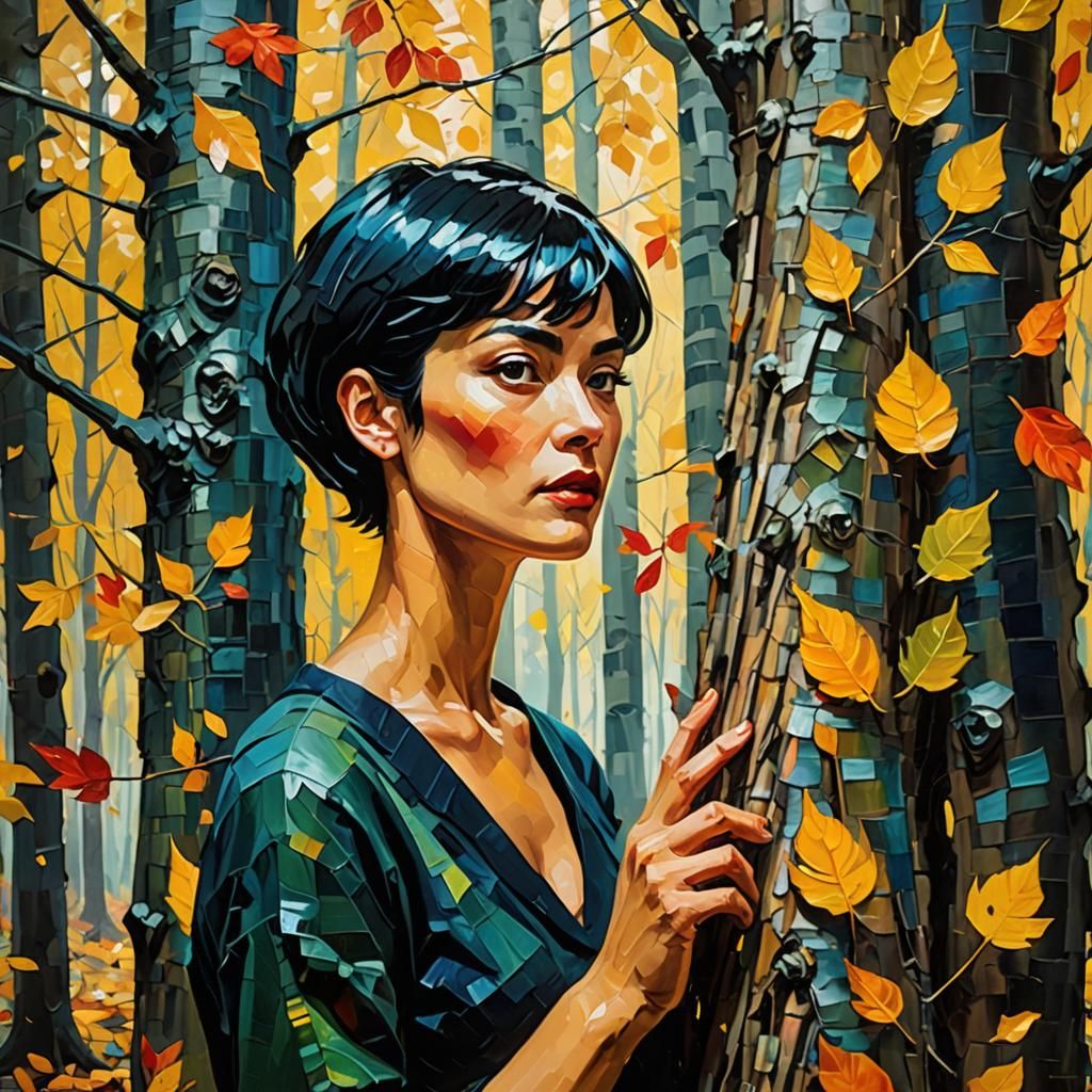 Girl in Forest: Expressionist Impasto Oil Painting