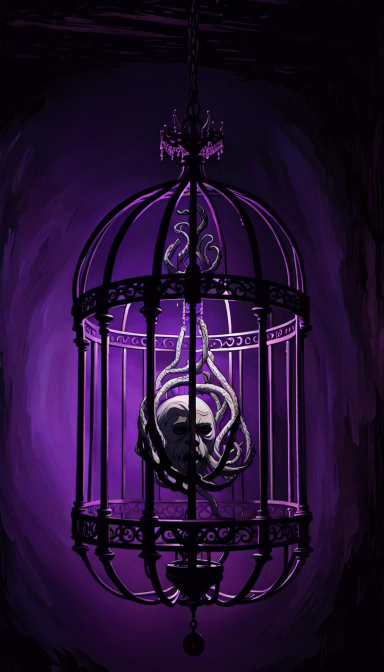 Caged Abyss Monster Under Eerie Chandelier Light