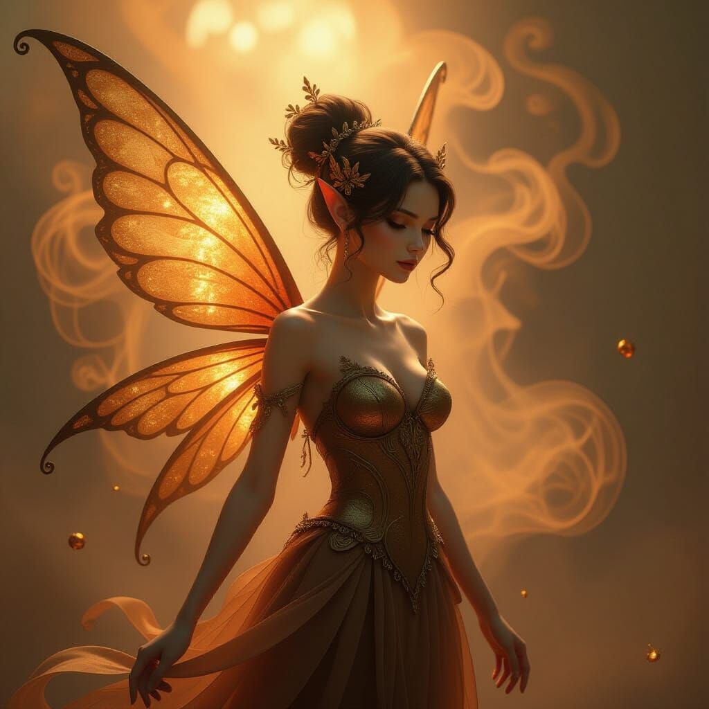 Bronze Mist Fairy in Matte Painting Style