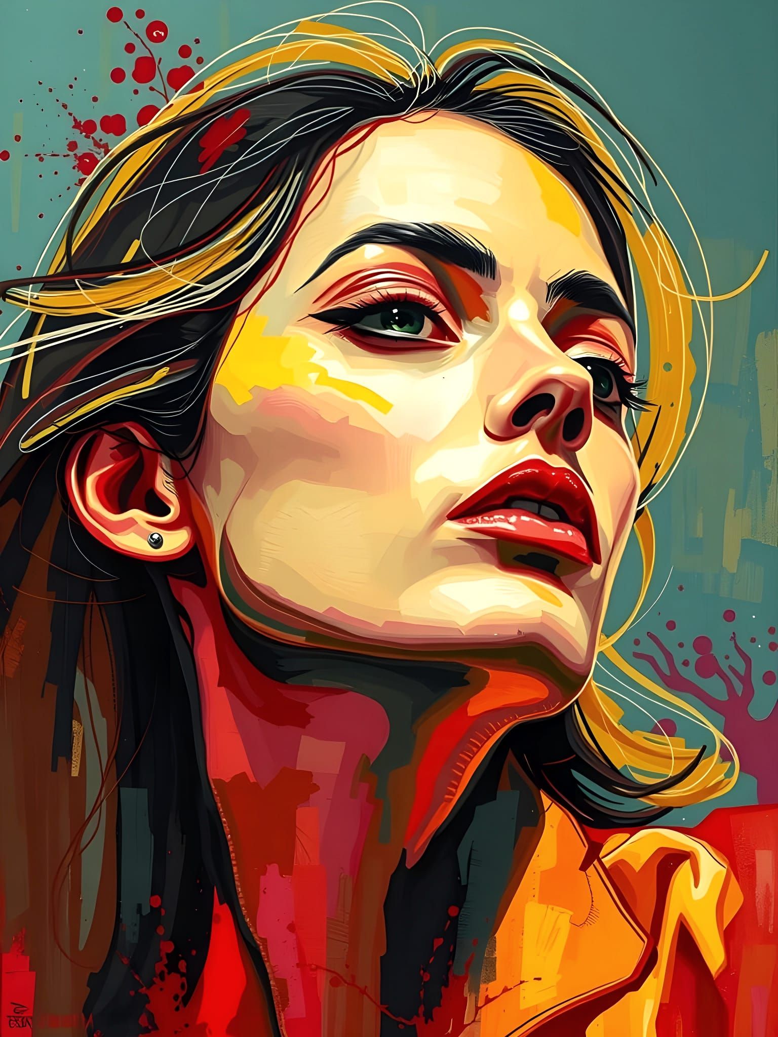 Pop-Art Portrait in Vibrant Watercolor Style