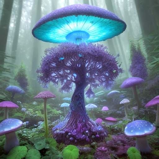 Enchanting Forest: Whimsical Mushroom with Glowing Cap