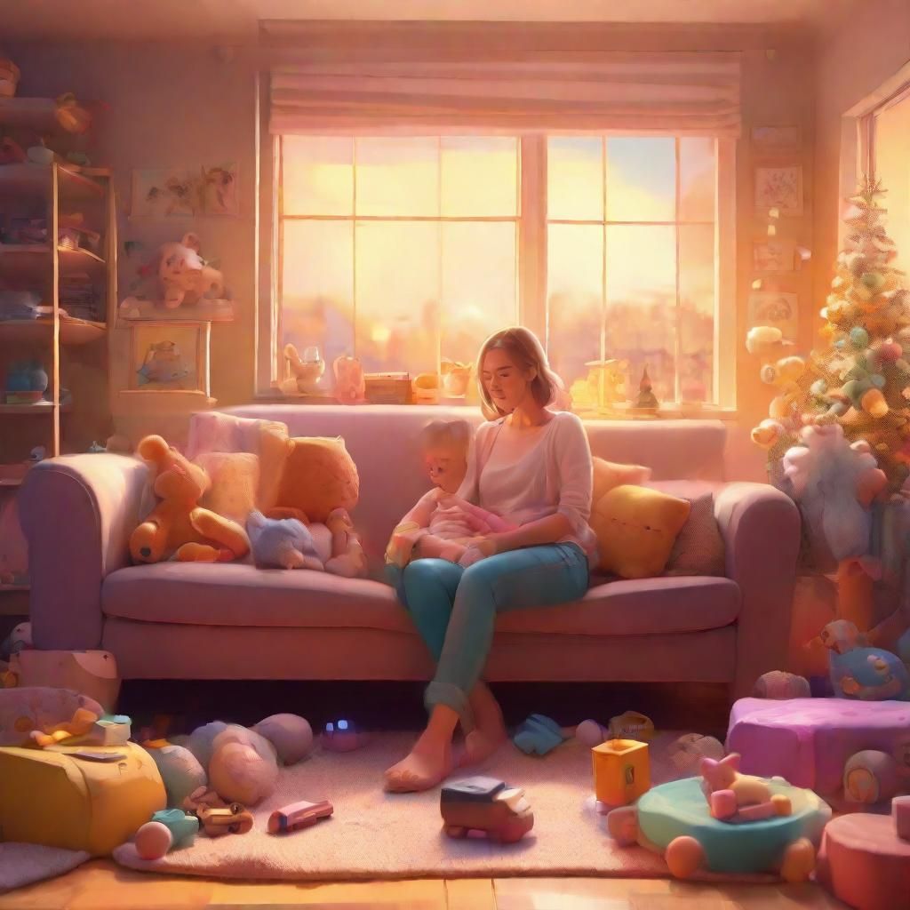 Exhausted Parent with Sleeping Toddler: Concept Art