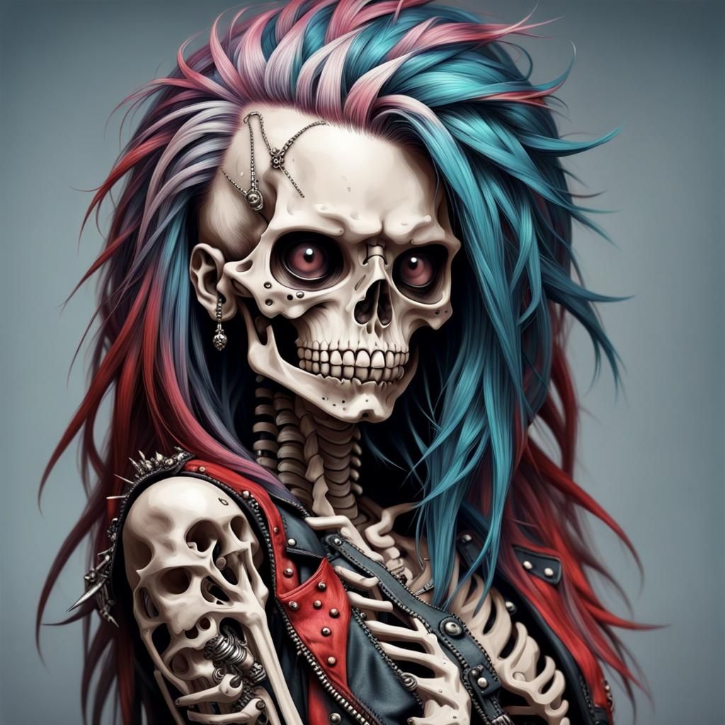 Detailed Skeleton with Punk Hair