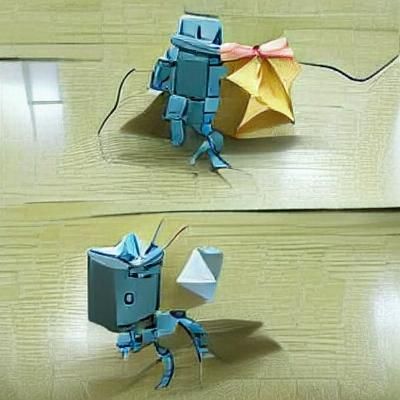 Intricate Origami Robot: Metallic Paper Art