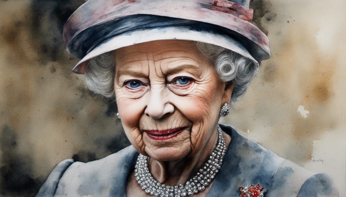 Queen Elizabeth II Portrait in Watercolor Style
