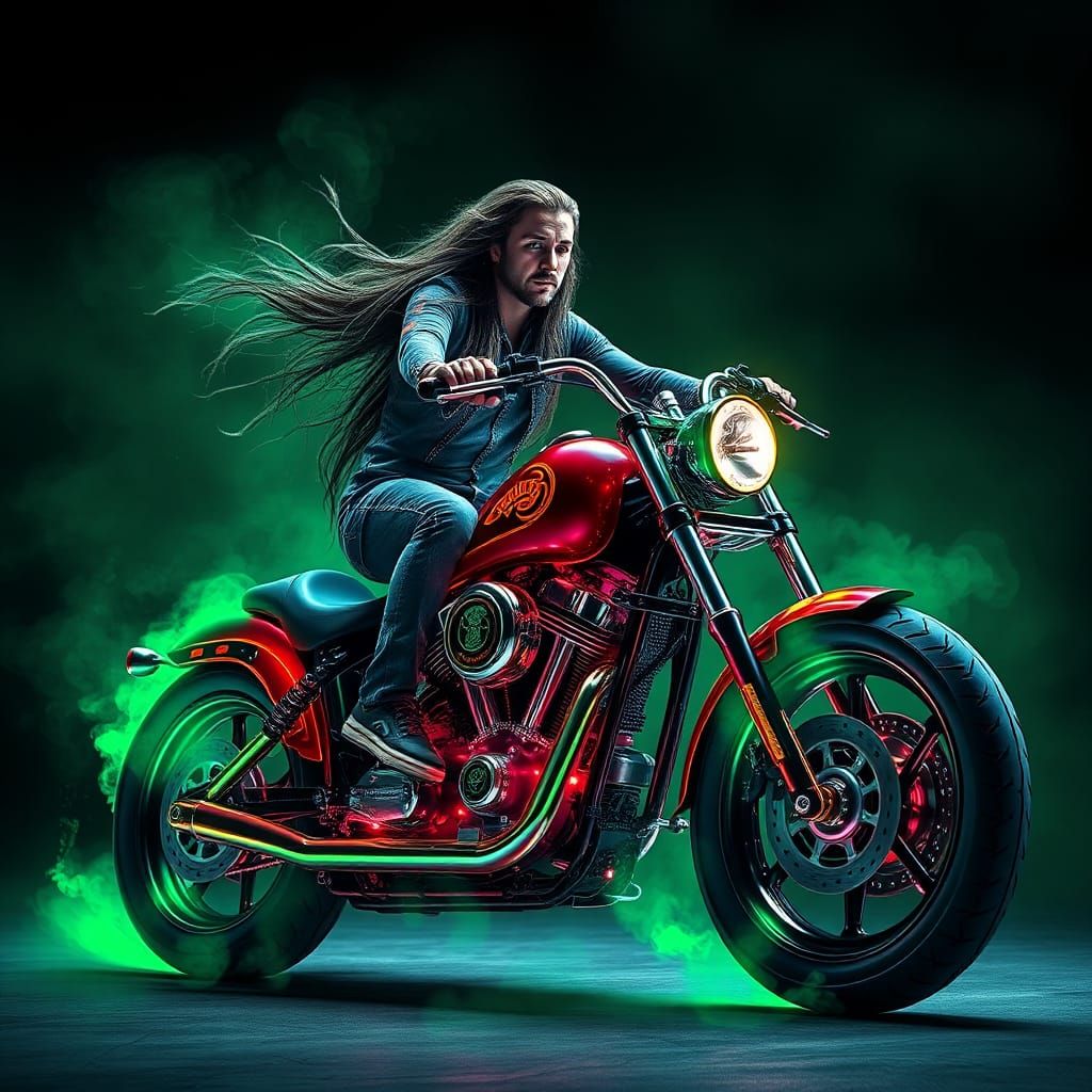 Neon Motorcycle Rider in Abstract 3D Fractal Art