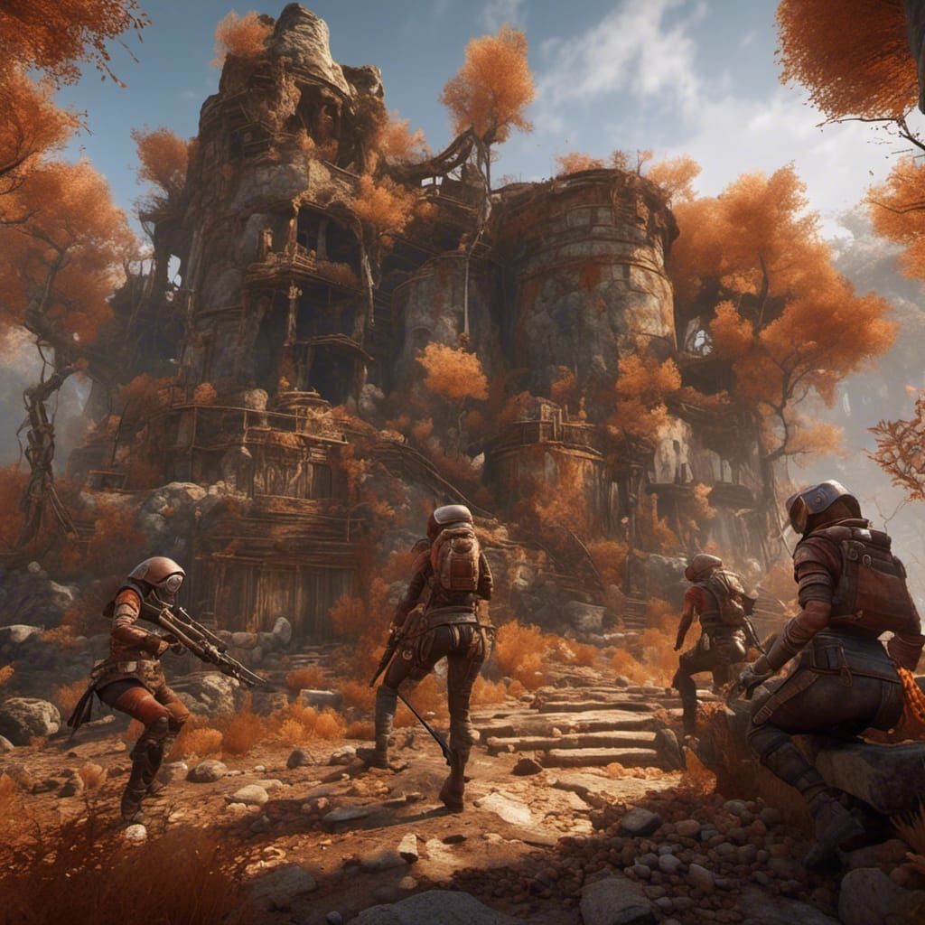 Female Rust Players Raiding a Stone Base