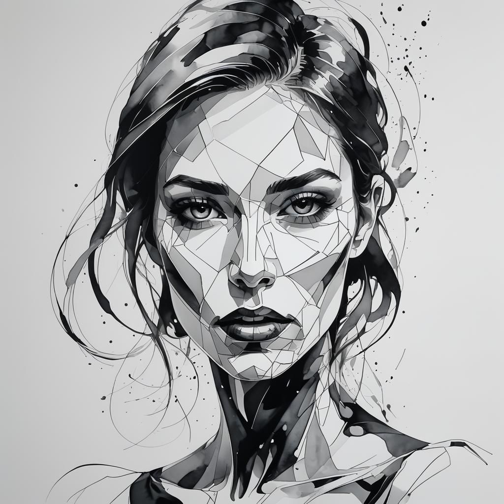 Minimalist Vector Art: Abstract Female Portrait in Black Ink