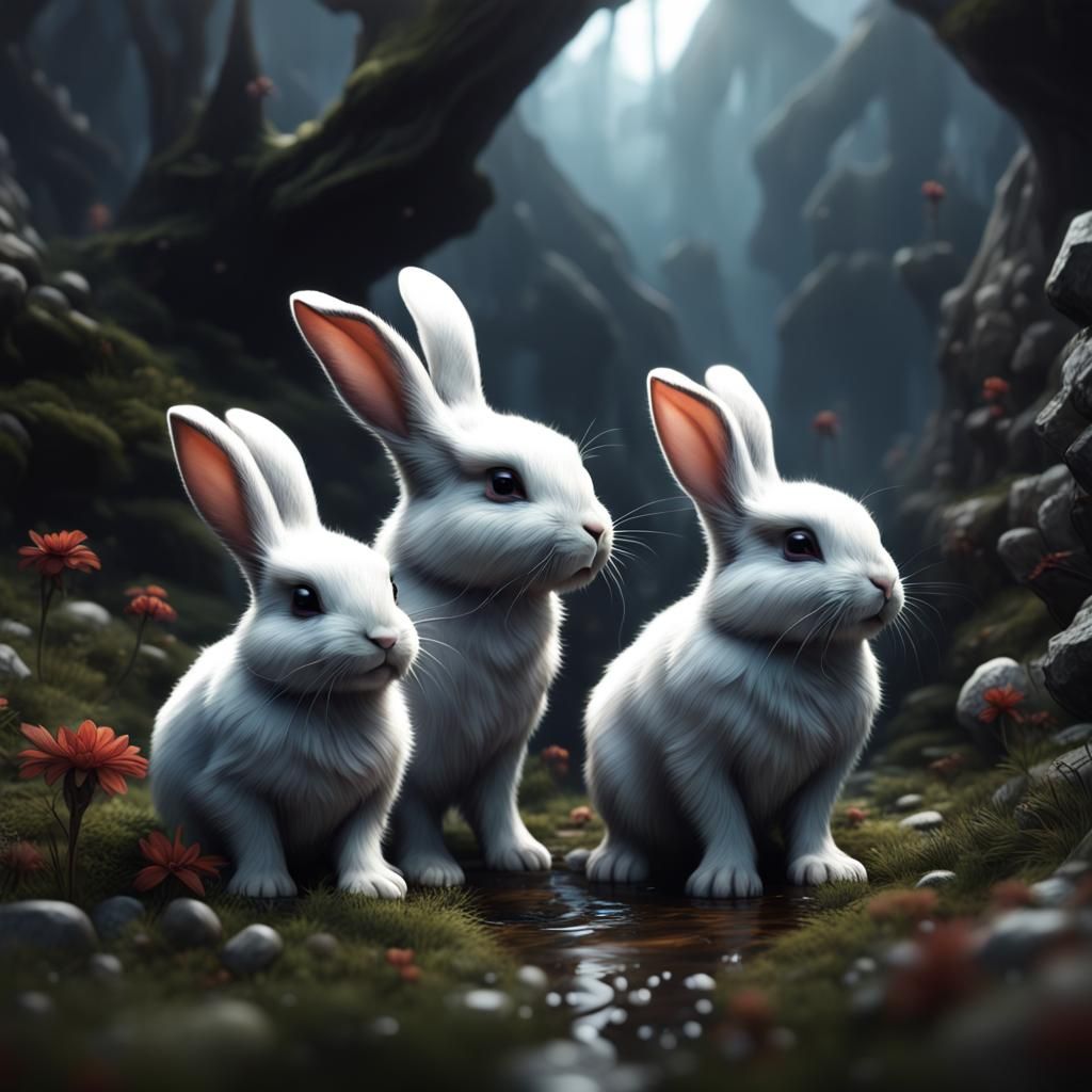 Black and White Bunnies: Detailed Matte Painting