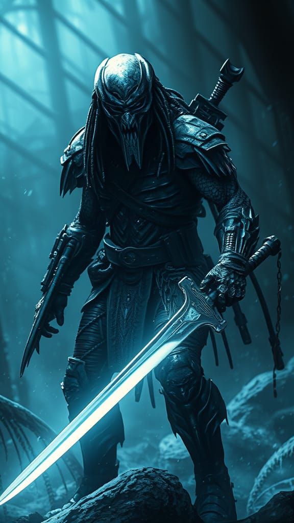 Super Predator with Light Sword in Horror Style