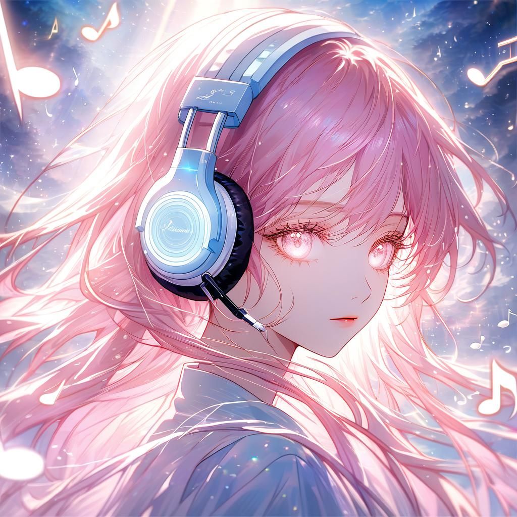 Ethereal Portrait of Girl Listening to Music