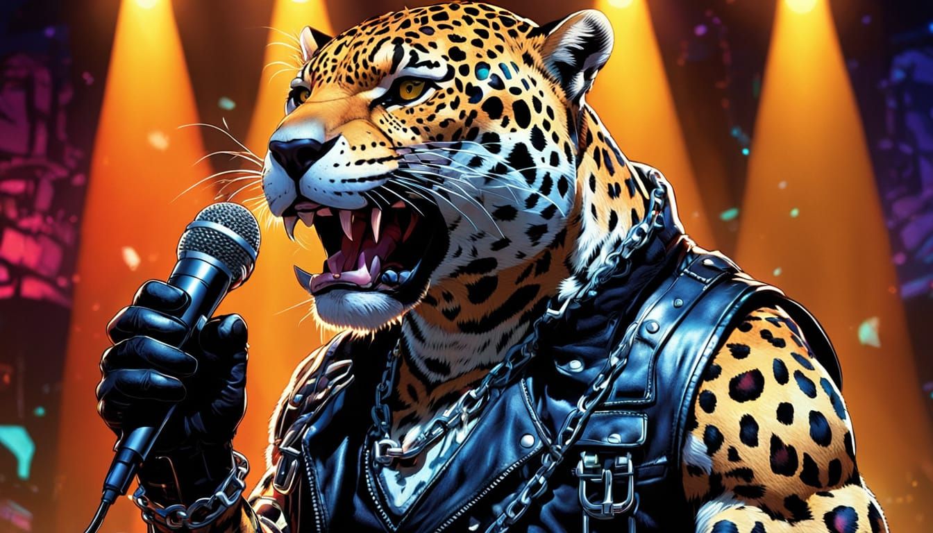 Jaguar Rock Star in Comic Book Art Style